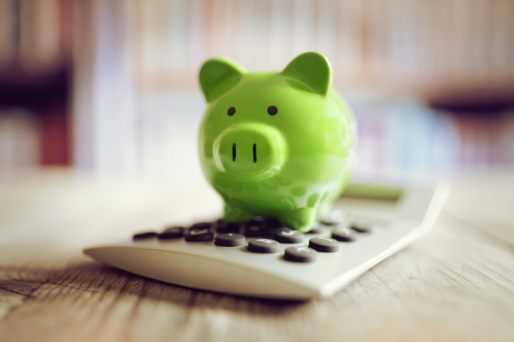 Un petit cochon vert sur une calcultarice